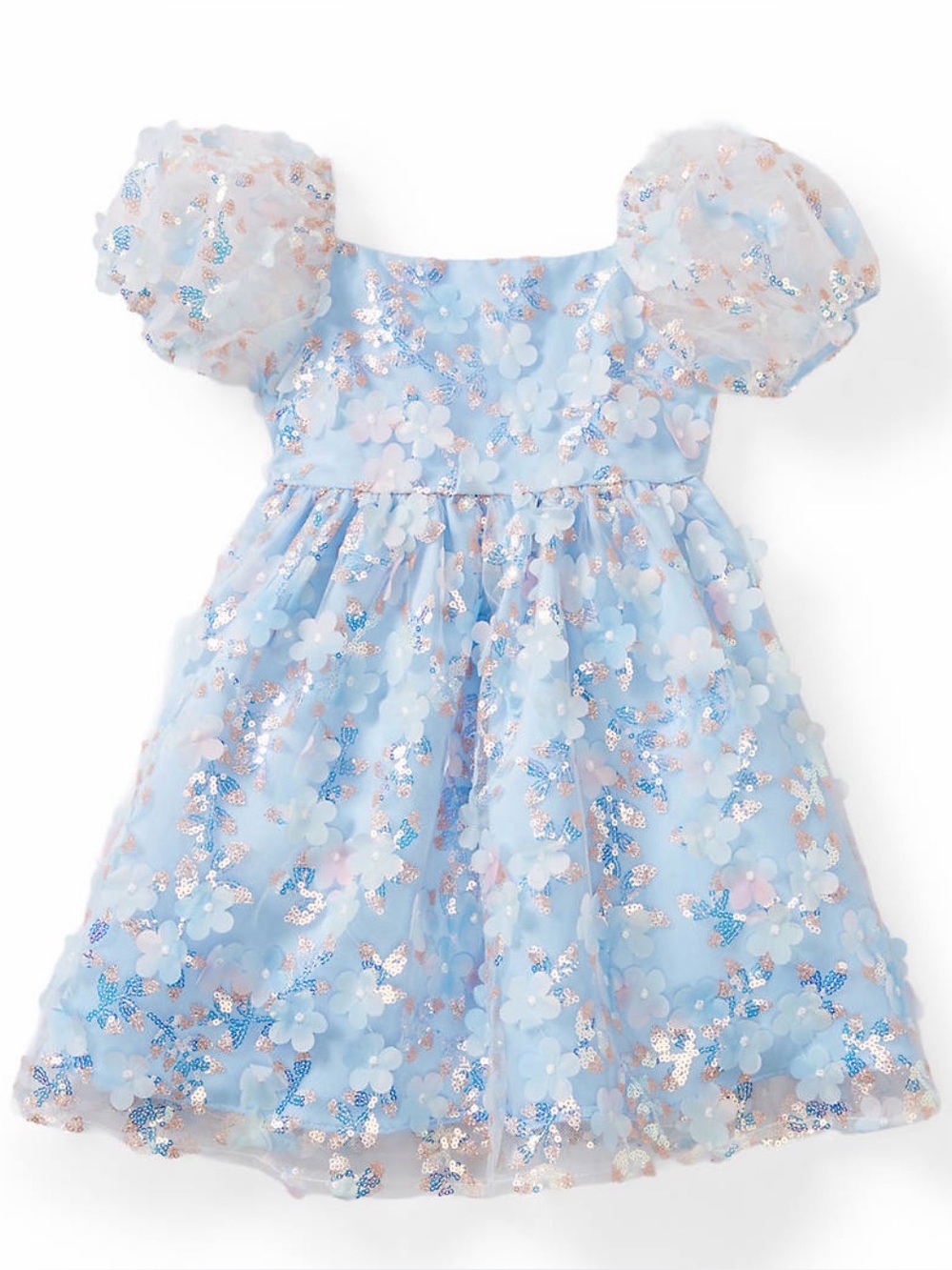 Rare Editions Pastel Blue Floral Sequin Party Dress